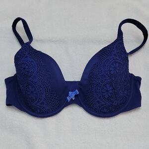 Victoria' Secret Body By VS Perfect Coverage Underwire Blue Lace Padded Bra 34D